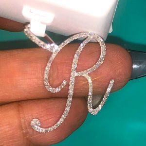 10k REAL GOLD NOT PLATED Natural Genuine Diamond R initial letter Charm Pendant